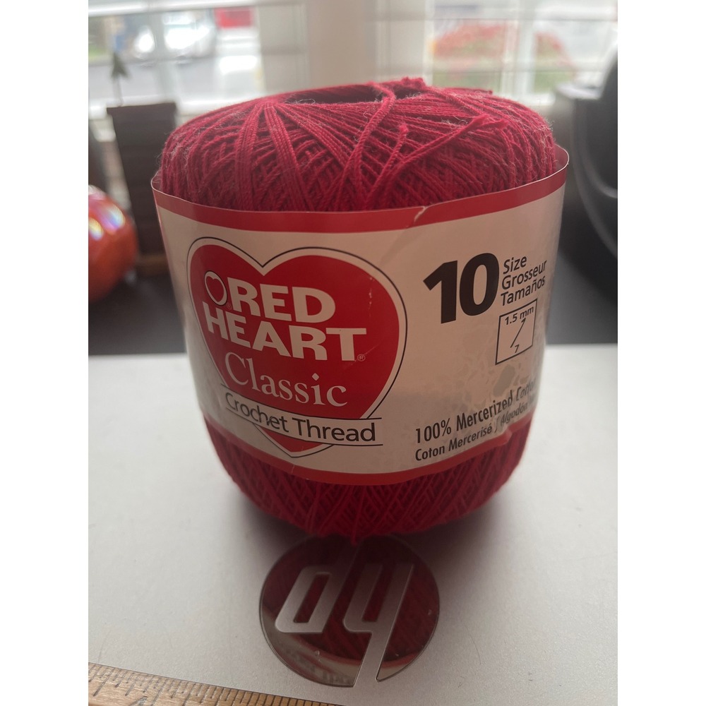 Red Heart Classic Crochet Thread Size 10 Victory Red 300 Yards Mercerized Cotton